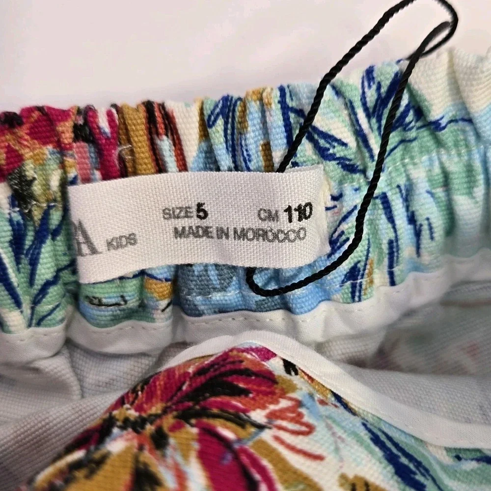 Zara Kids Girls Tropical Print Shorts Size 4 Tie Belt Pull On Pockets‎ Beach